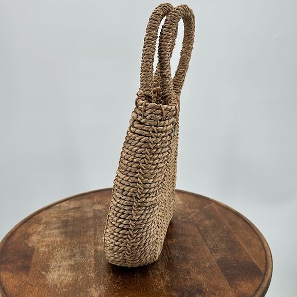 Twisted Jute Handbag Purse Wicker Boho Coconut Shell Button Closure Boho Natural - Picture 3 of 9